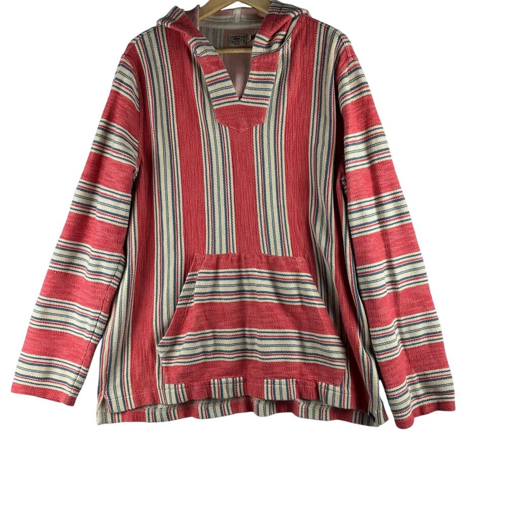 Faherty Brand Baja Hoodie Men's XL Red Striped Coastal Surfer Beach Knit